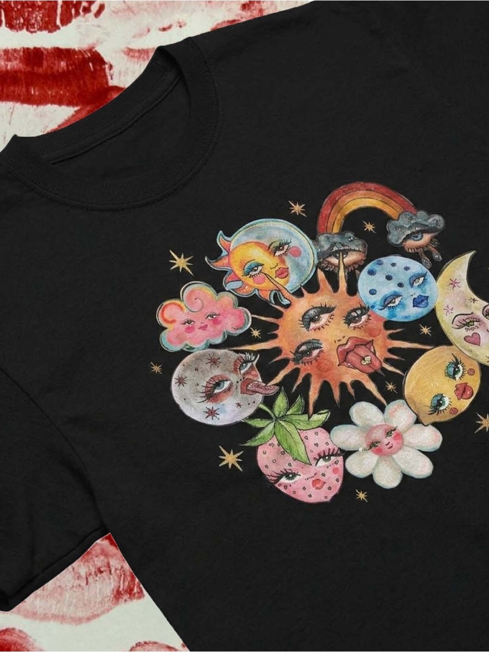 Celestial Sun Moon shirt, whimsical cosmic graphic tee